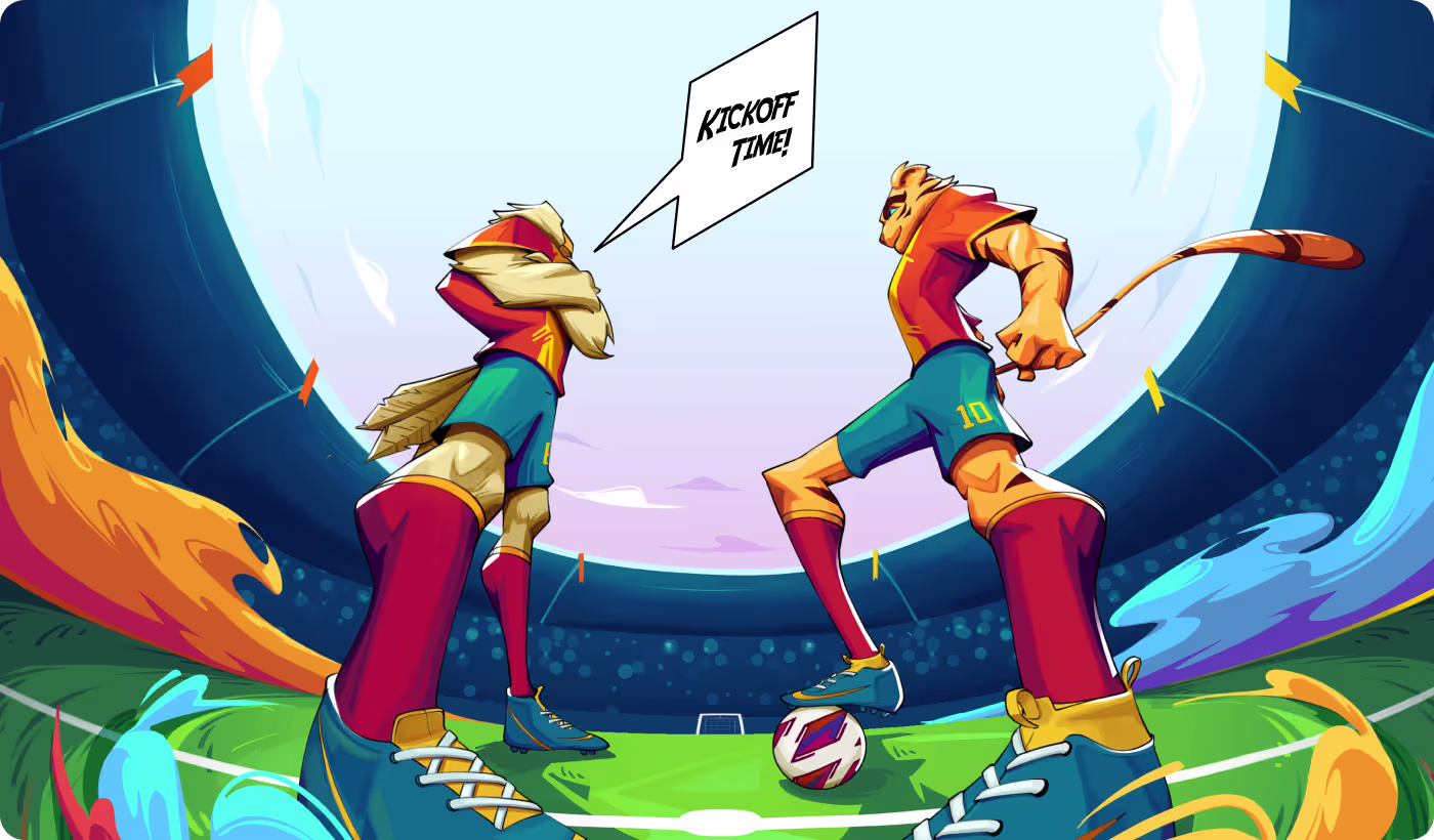 Codeair Software Solutions solution for FC Phoenix combining hand-drawn pencil sketches with digital fire and electric color effects for powerful animal athlete characters