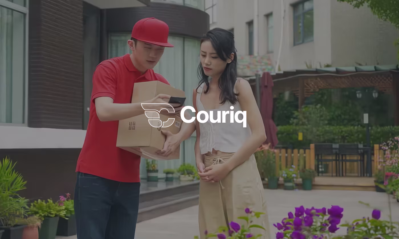 	Couriq parcel app UX case study banner showing streamlined courier delivery interface by Codeair Software Solutions