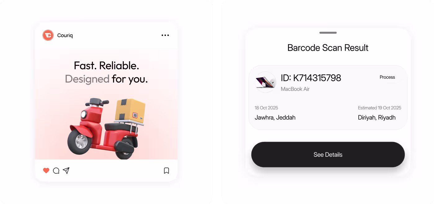 Stronger main actions and better screen structure in simplified Couriq delivery experience by Codeair Software Solutions