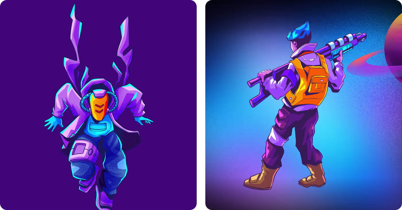 Defenders of the World character silhouette and pose design by Codeair Software Solutions