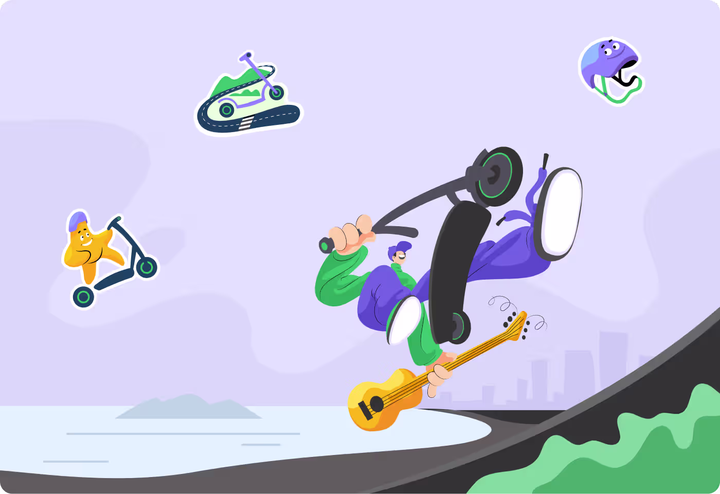 Fastgo Scooty visual identity illustration by Codeair Software Solutions showing clean, modern brand style for urban e-scooter mobility app