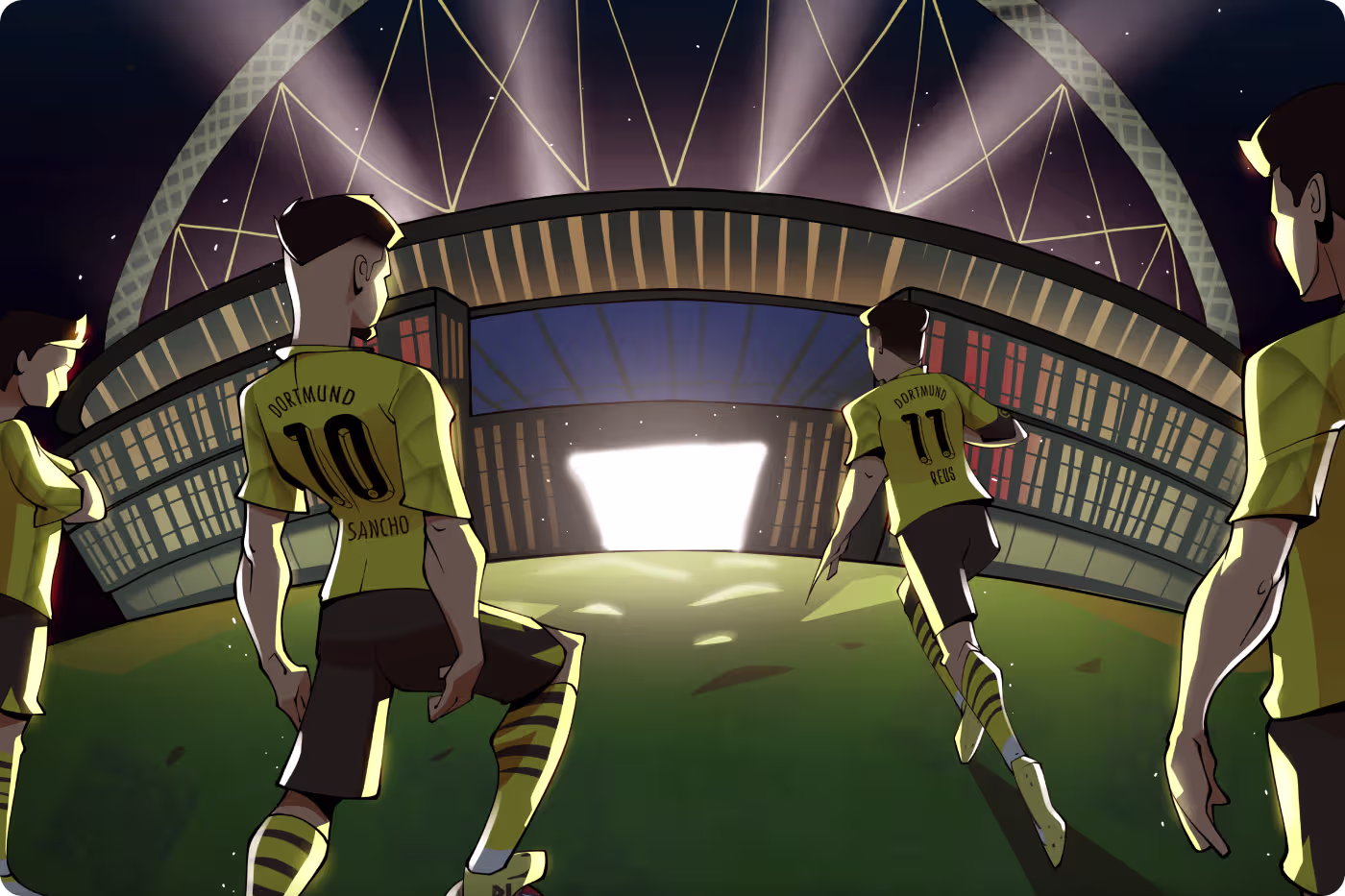 Codeair Software Solutions digital illustration preview for Champions League Final showing key player details and team branding integration