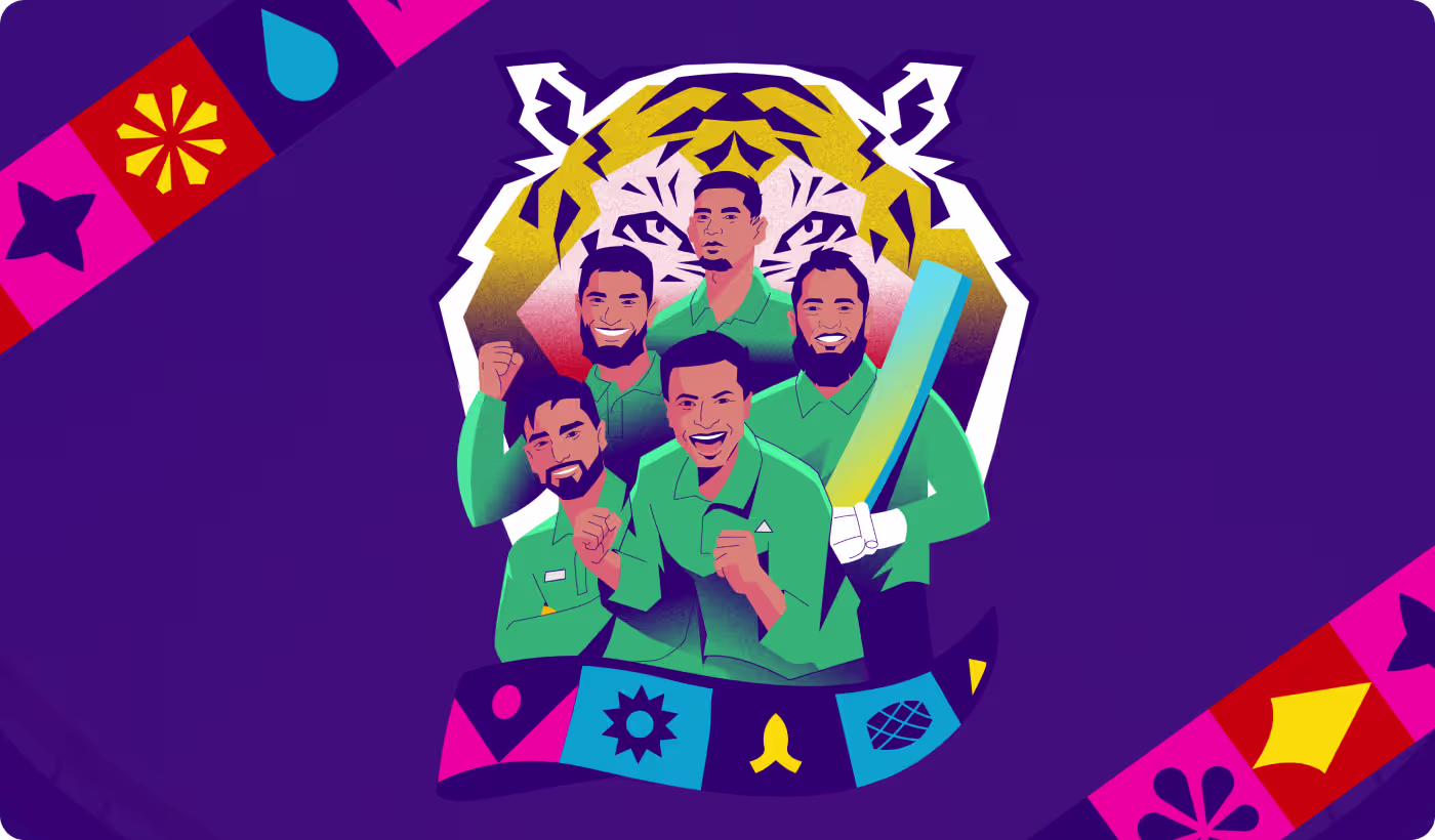 ICC World Cup cricket team illustration showing multiple national identities by Codeair Software Solutions