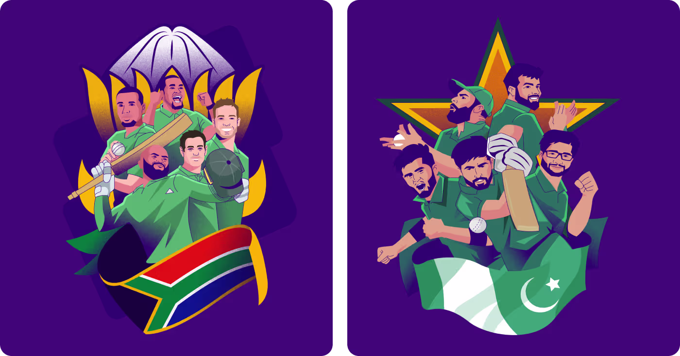 ICC World Cup unified illustration style across teams by Codeair Software Solutions