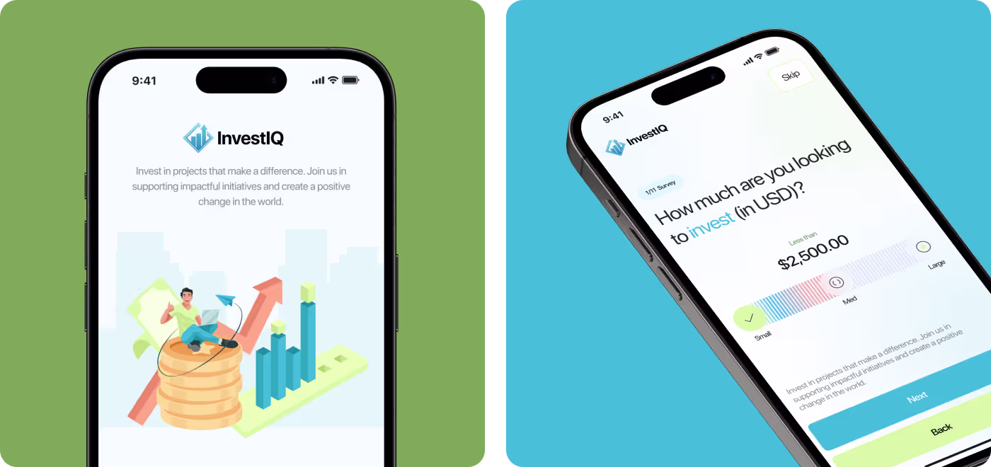 InvestIQ original app onboarding screen before redesign by Codeair Software Solutions