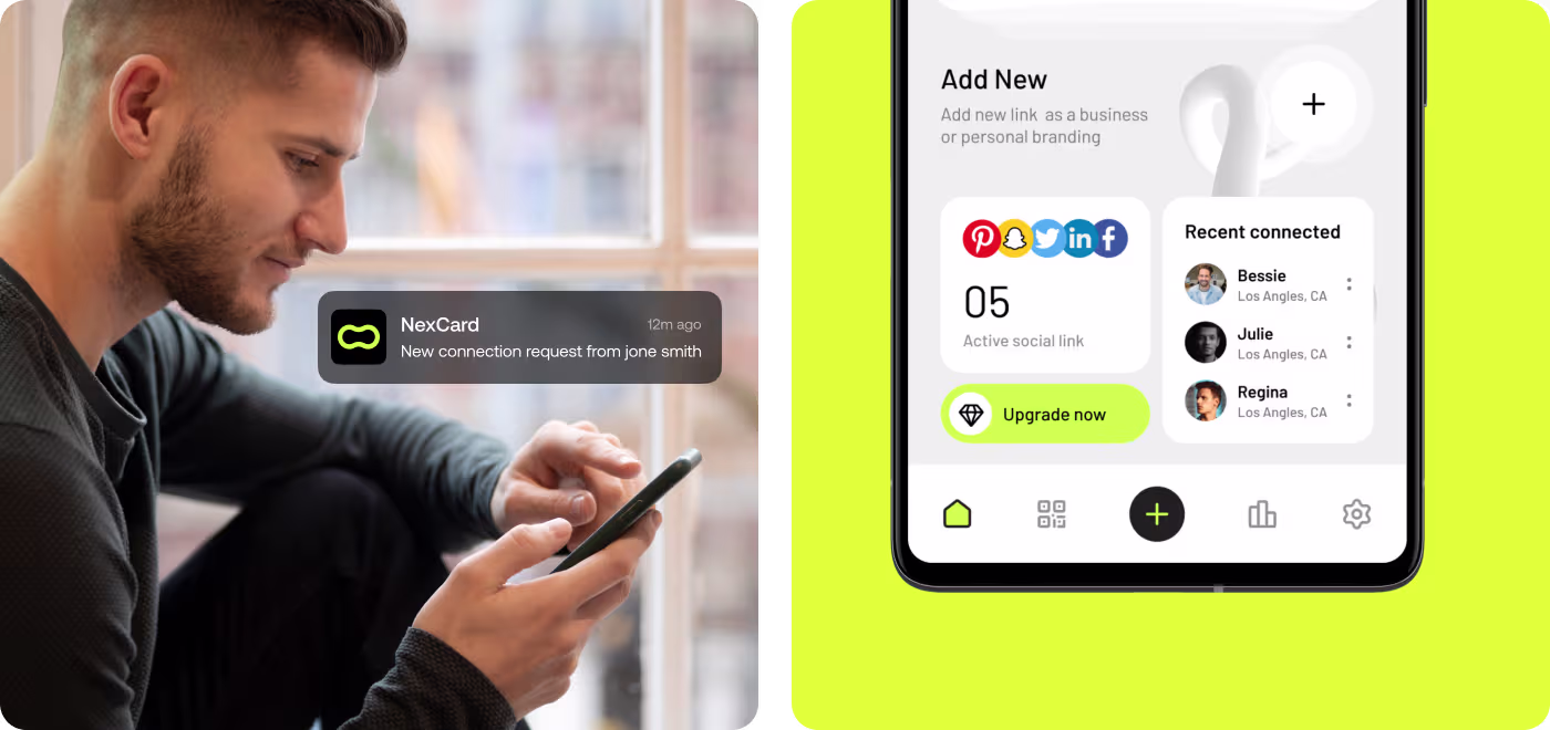 User testing NexCard mobile app contact sharing feature on smartphone by Codeair Software Solutions