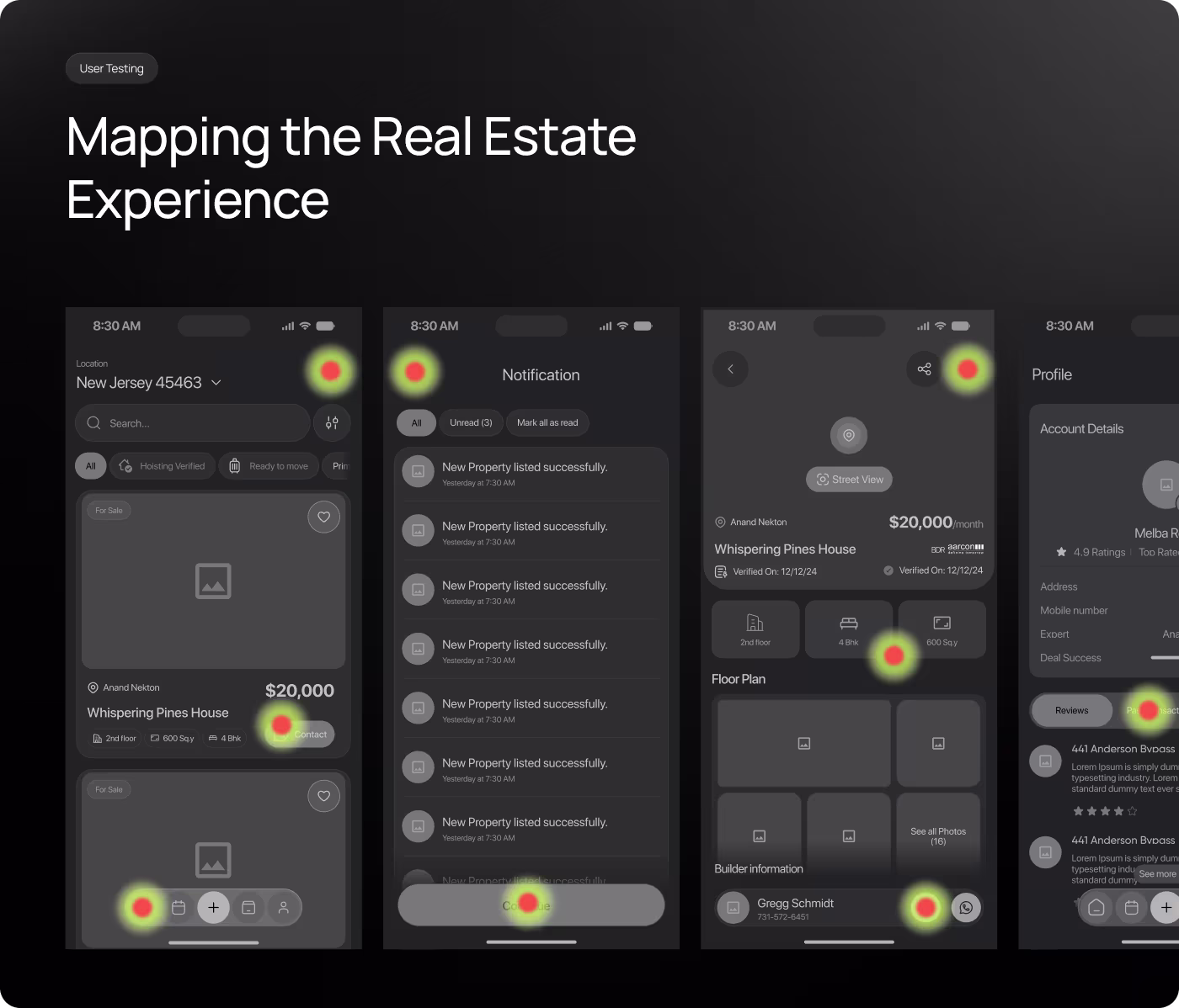 Rezo research documentation by Codeair Software Solutions showing user insights on listing trust and reducing decision fatigue in property search