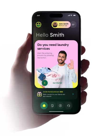 SwiftWash laundry booking and tracking app interface design by Codeair Software Solutions