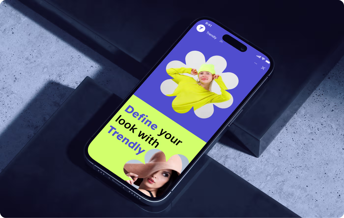 Codeair Software Solutions digital and out-of-home design for Trendly fashion showing mobile landing page interface and large-scale advertising campaigns