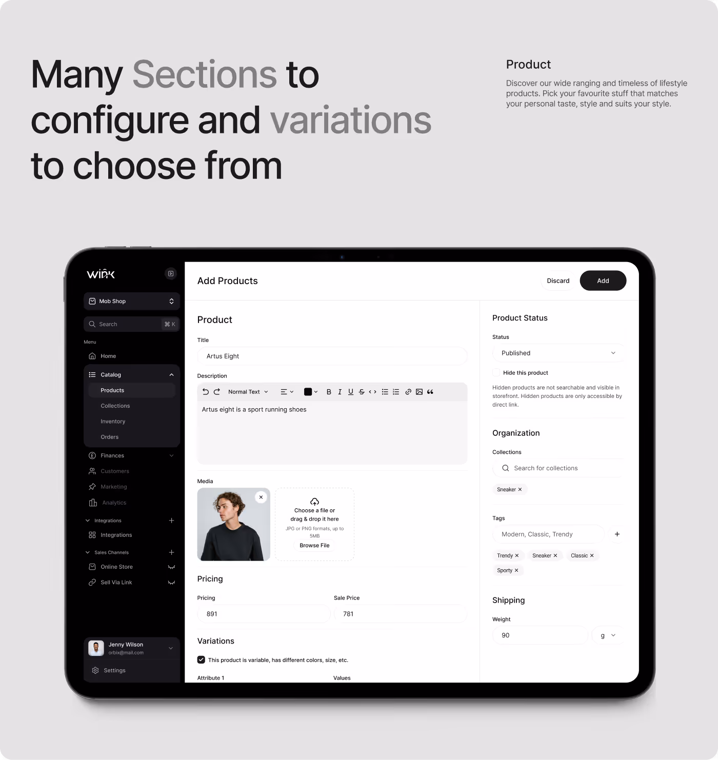Wink admin dashboard add product interface design by Codeair Software Solutions
