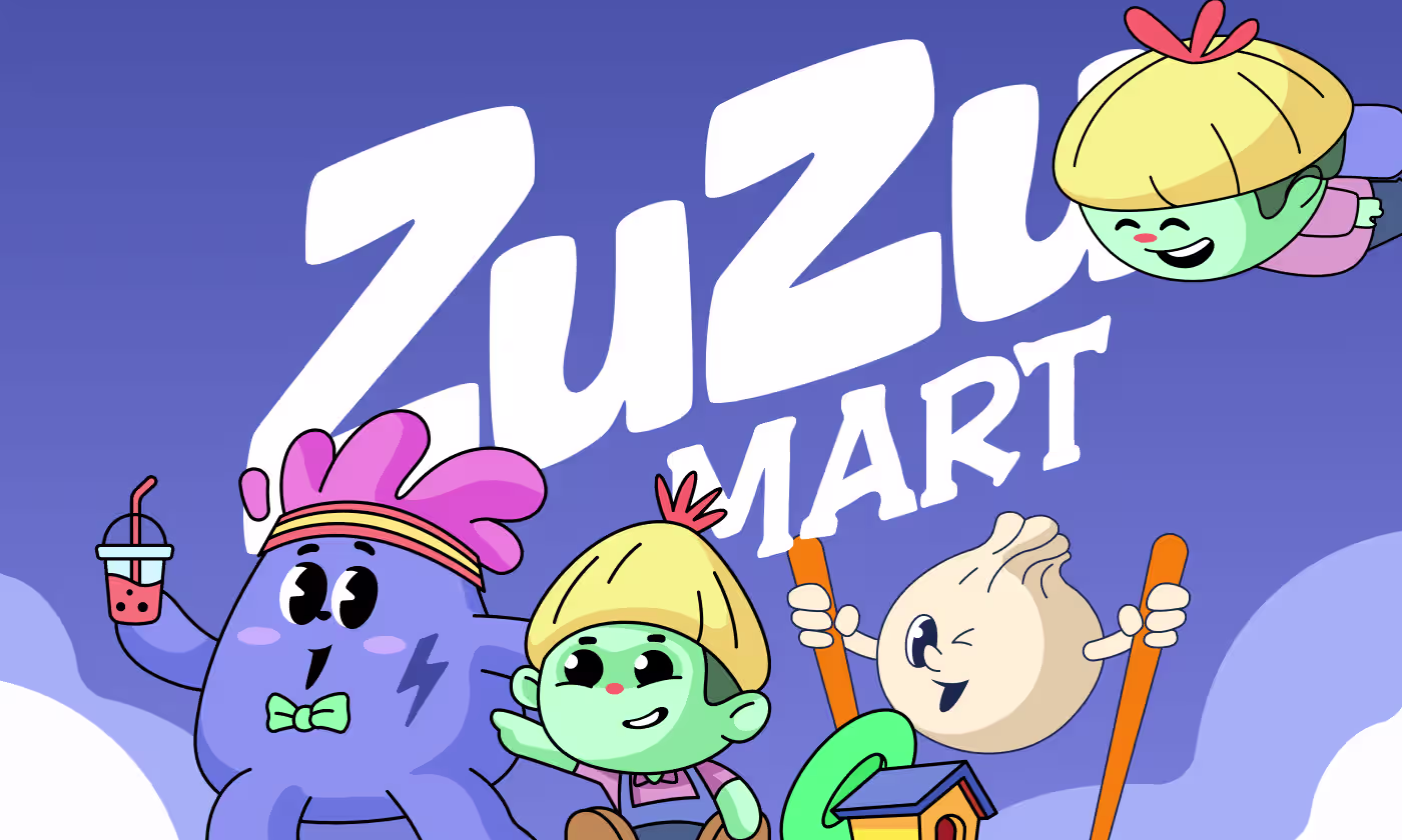 ZuZu Mart grocery retail brand case study banner featuring hero character universe by Codeair Software Solutions