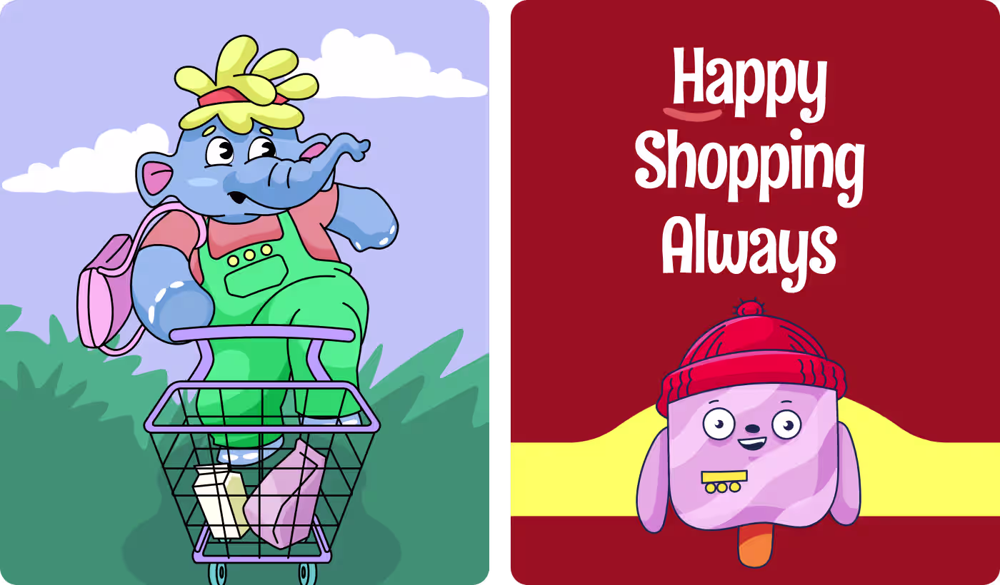 ZuZu Mart anthropomorphic food mascot cast including Glazie donut, Steako steak character design by Codeair Software Solutions