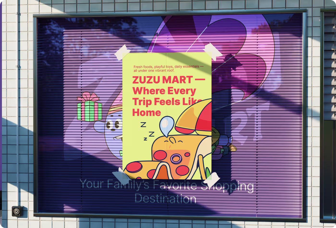 ZuZu Mart Behance-featured purple blue retail mockup and large-scale branding by Codeair Software Solutions