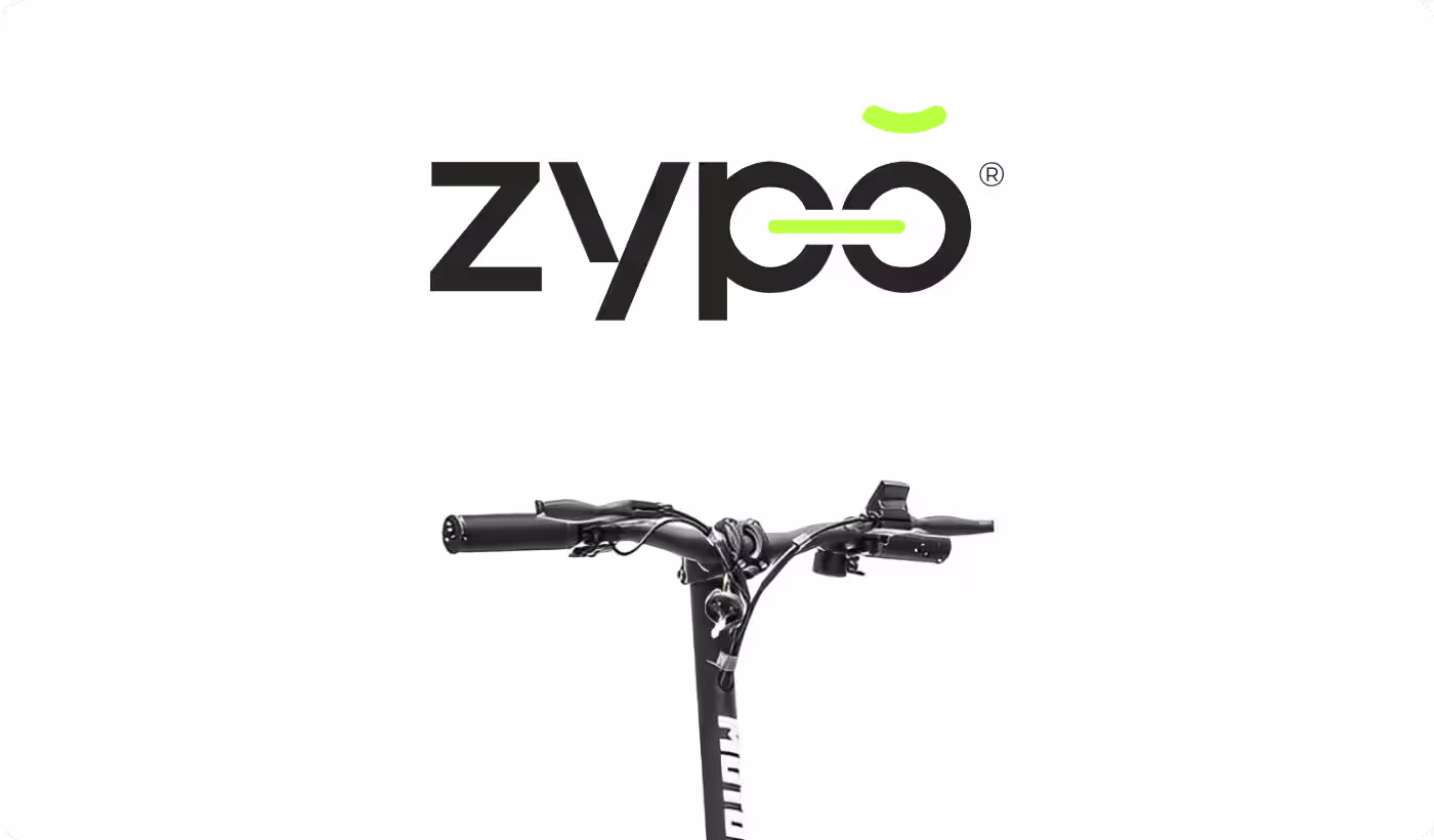Zypo electric bike branding by Codeair Software Solutions displaying modern logo and color palette for urban commuter lifestyle brand