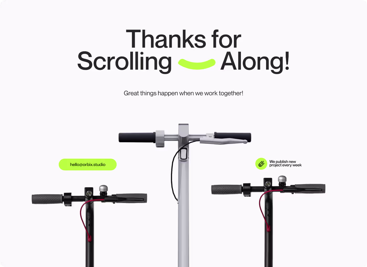 visual systemZypo electric bike closing brand visual by Codeair Software Solutions showing scooter handlebar details in black, silver, and grey with lime green accent branding and contact information